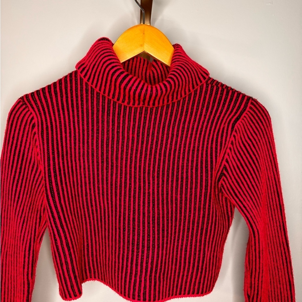 Pink and Black Striped Turtleneck Sweater - Picture 2 of 7